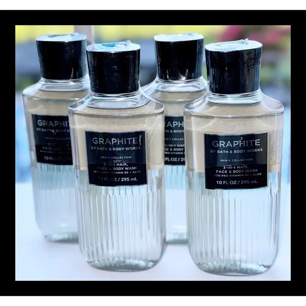 Bath & Body Works 10 fl oz GRAPHITE for Men 3-in-1 Hair Face Body Wash Gel x4